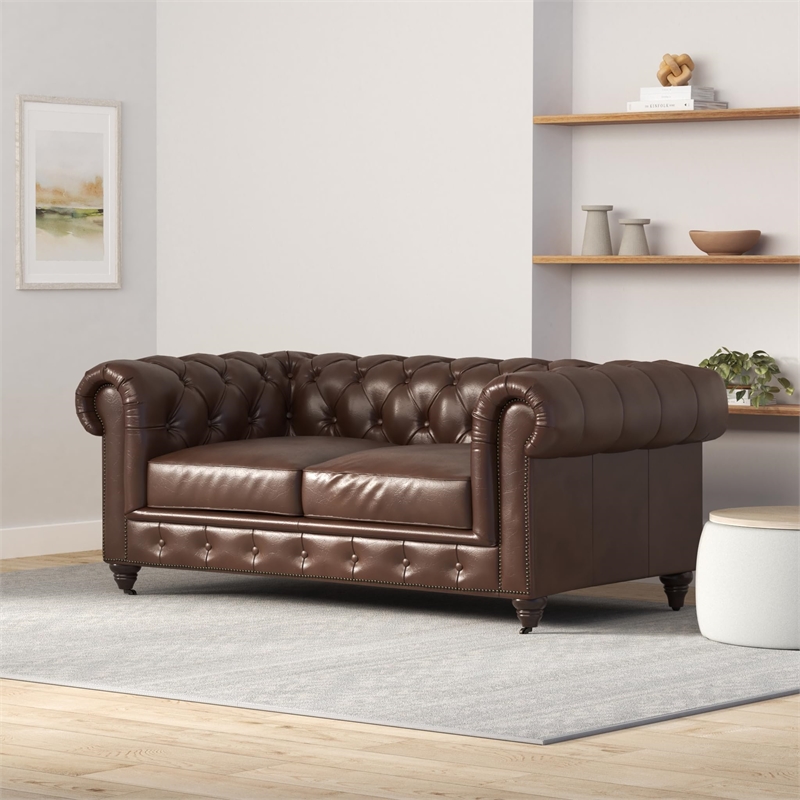 Pemberly Row Top Grain Leather Chesterfield 72