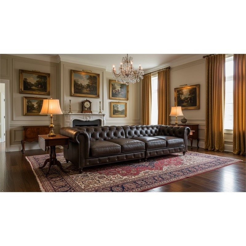 Pemberly Row Top Grain Leather Chesterfield 118