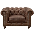 Pemberly Row Craftsman Mission Leather Arm Chair in Brown Finish