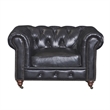 Pemberly Row Craftsman Mission Leather Arm Chair in Black Finish