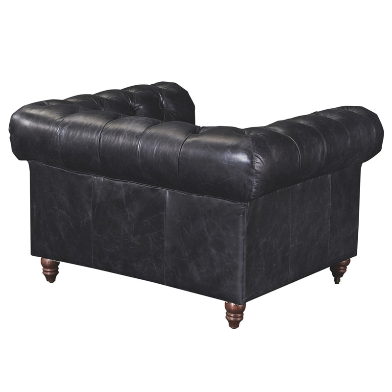 Pemberly Row Craftsman Mission Leather Arm Chair in Black Finish