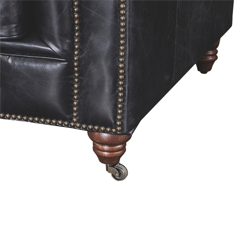Pemberly Row Craftsman Mission Leather Arm Chair in Black Finish