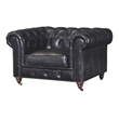 Pemberly Row Craftsman Mission Leather Arm Chair in Black Finish