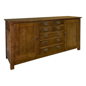 Pemberly Row Arts and Crafts 7-Drawer Solid Wood Sideboard in Walnut