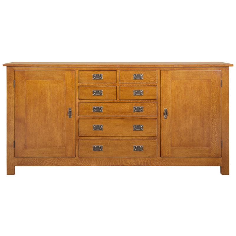Pemberly Row Arts and Crafts 7-Drawer Solid Wood Sideboard in Cherry