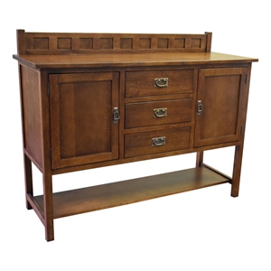 Pemberly Row Arts and Crafts 2-Door Solid Wood Sideboard in Walnut