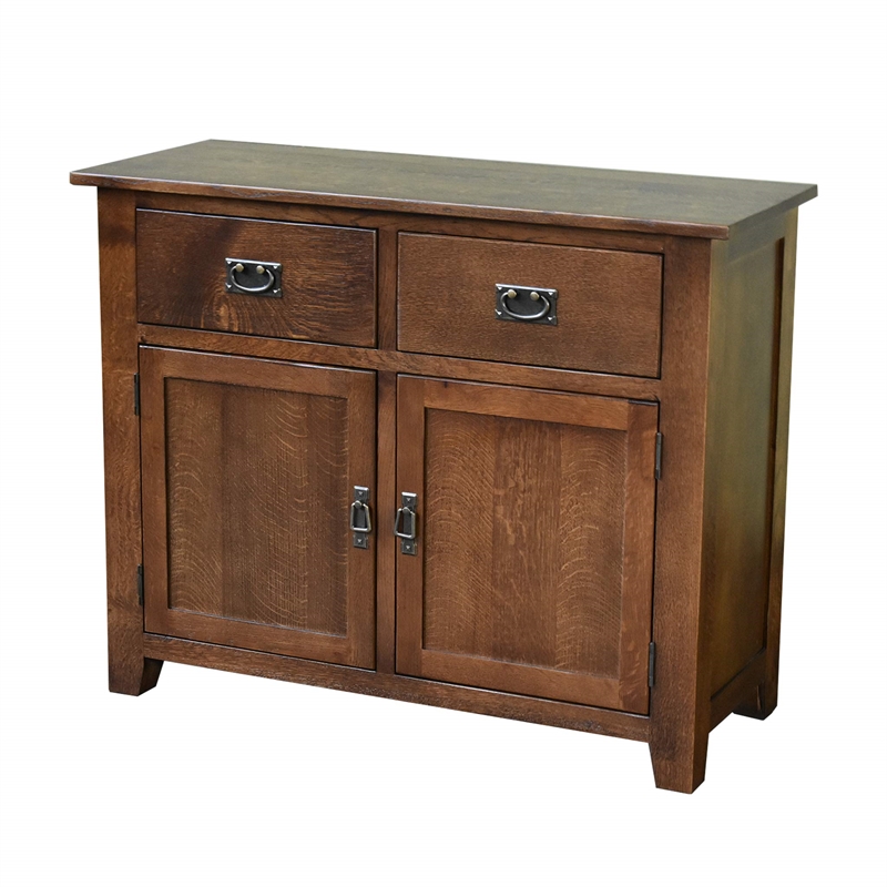 Pemberly Row Arts and Crafts 2-Door Solid Wood Cabinet in Walnut