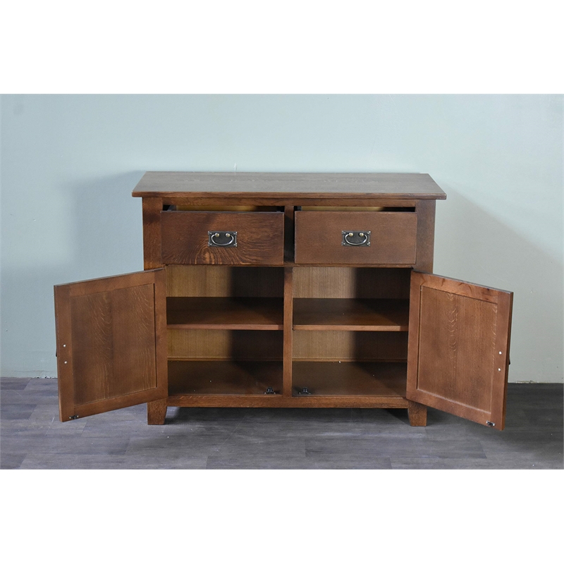 Pemberly Row Arts and Crafts 2-Door Solid Wood Cabinet in Walnut
