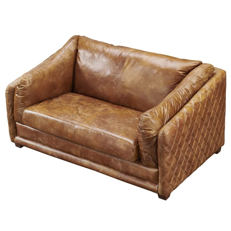 Pemberly Row Contemporary Italian Leather Loveseat in Light Brown