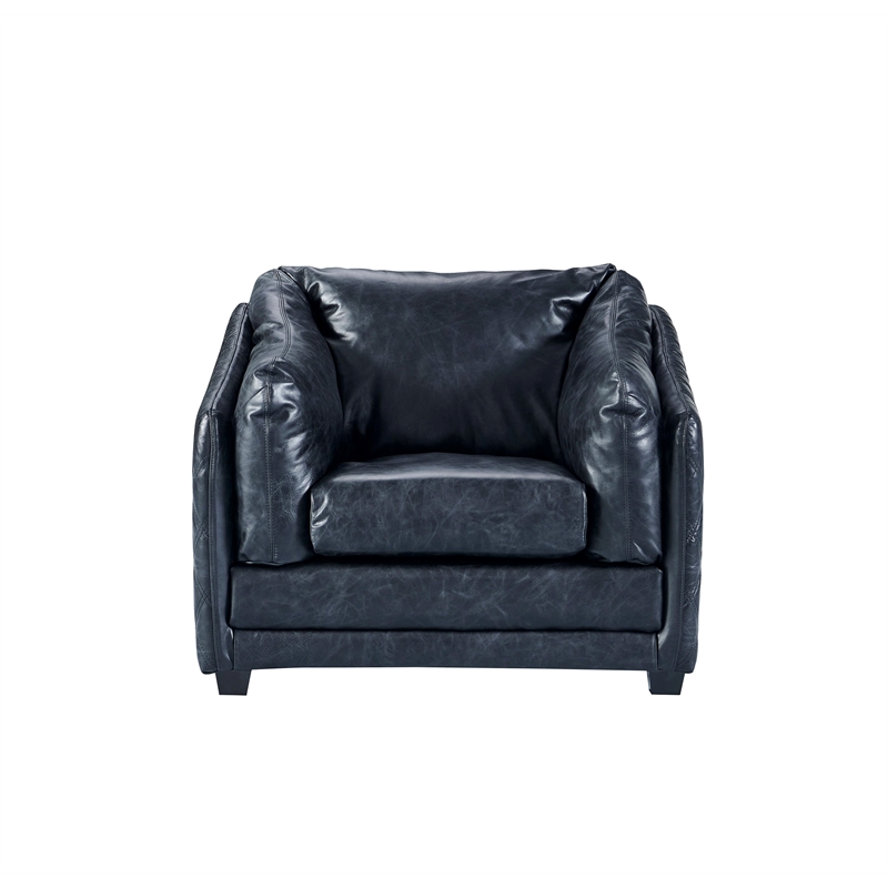 Pemberly Row Contemporary Italian Leather Arm Chair in Slate