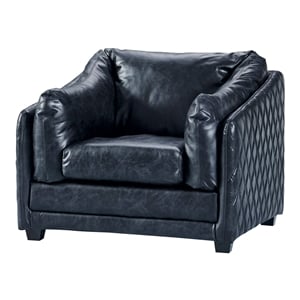 Pemberly Row Contemporary Italian Leather Arm Chair in Slate