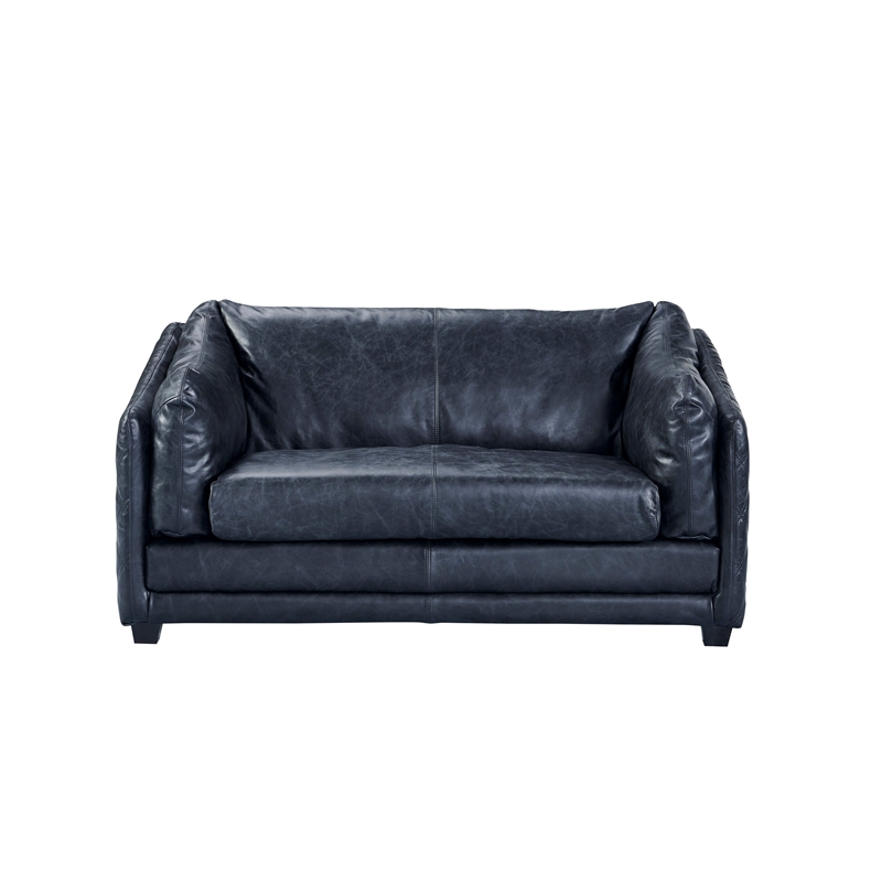 Pemberly Row Contemporary Italian Leather Loveseat in Slate Finish