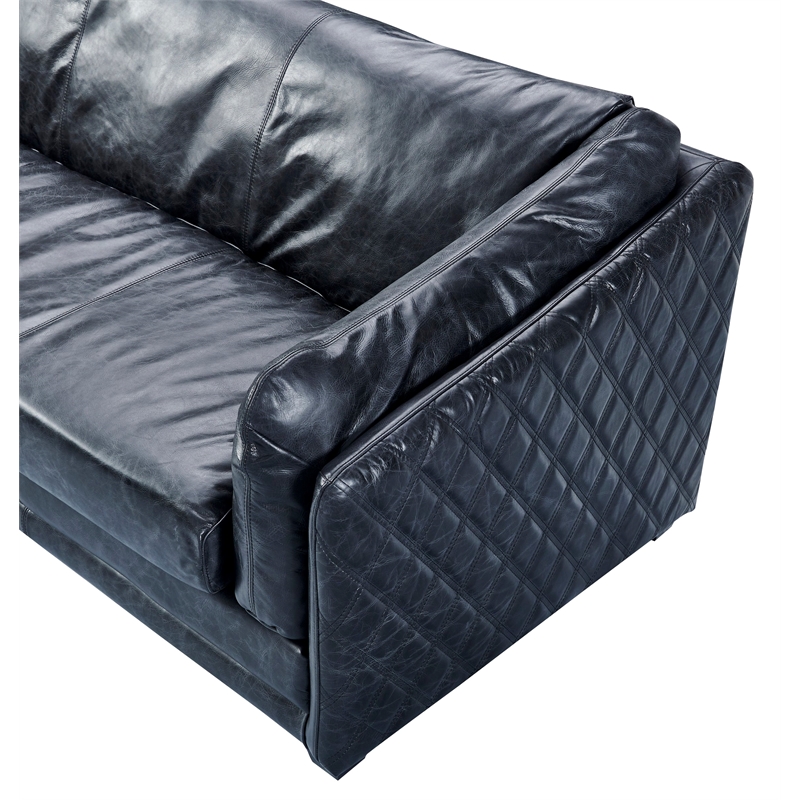 Pemberly Row Contemporary Italian Leather Loveseat in Slate Finish