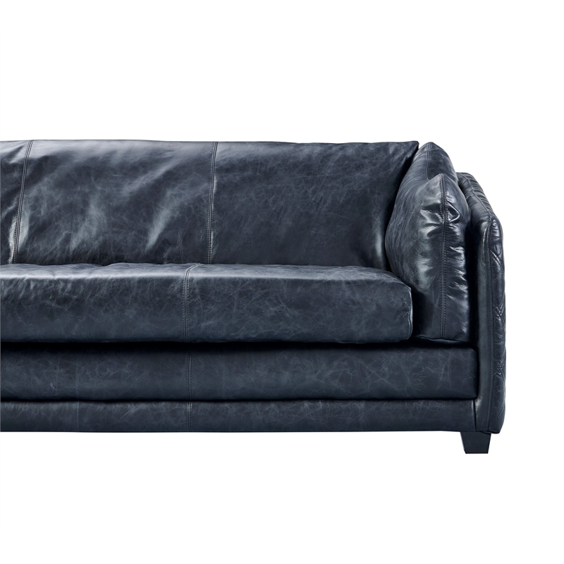 Pemberly Row Contemporary Italian Leather Sofa in Slate Finish