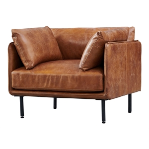 Pemberly Row Contemporary Leather Arm Chair in Light Brown Finish
