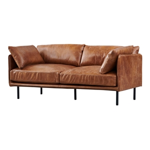 Pemberly Row Contemporary Leather Loveseat in Light Brown Finish