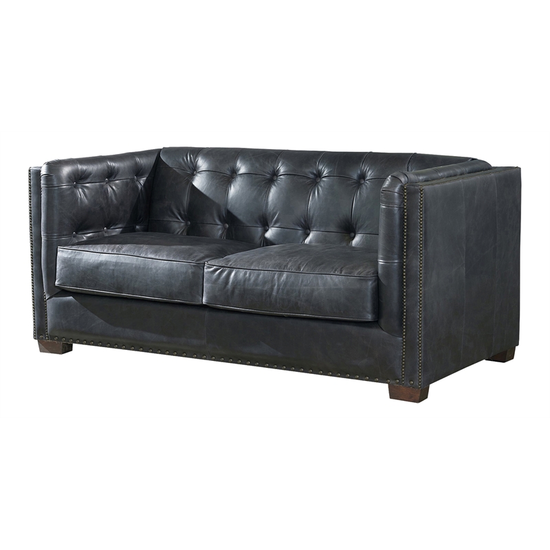 Pemberly Row Contemporary Italian Leather Loveseat in Slate Finish