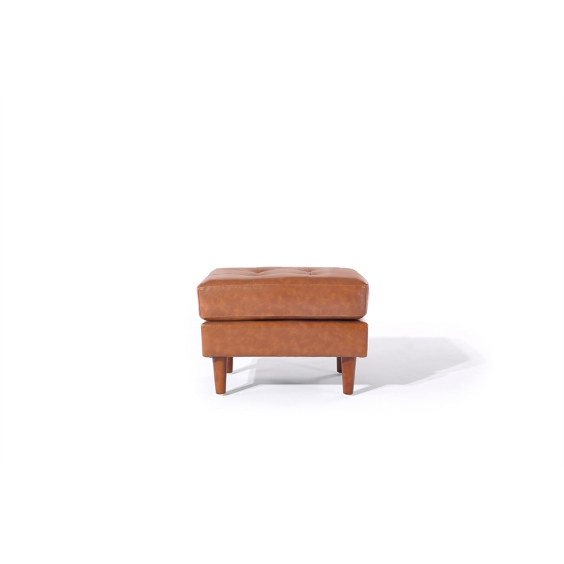 Pemberly Row Contemporary Faux Leather Ottoman/Footstool in Brown