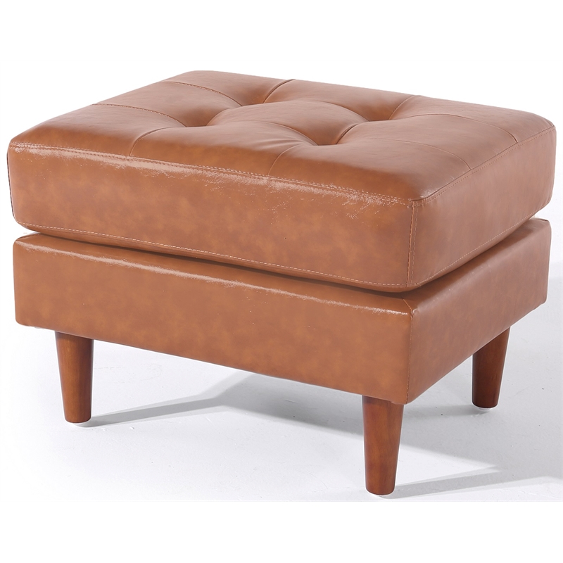 Pemberly Row Contemporary Faux Leather Ottoman/Footstool in Brown