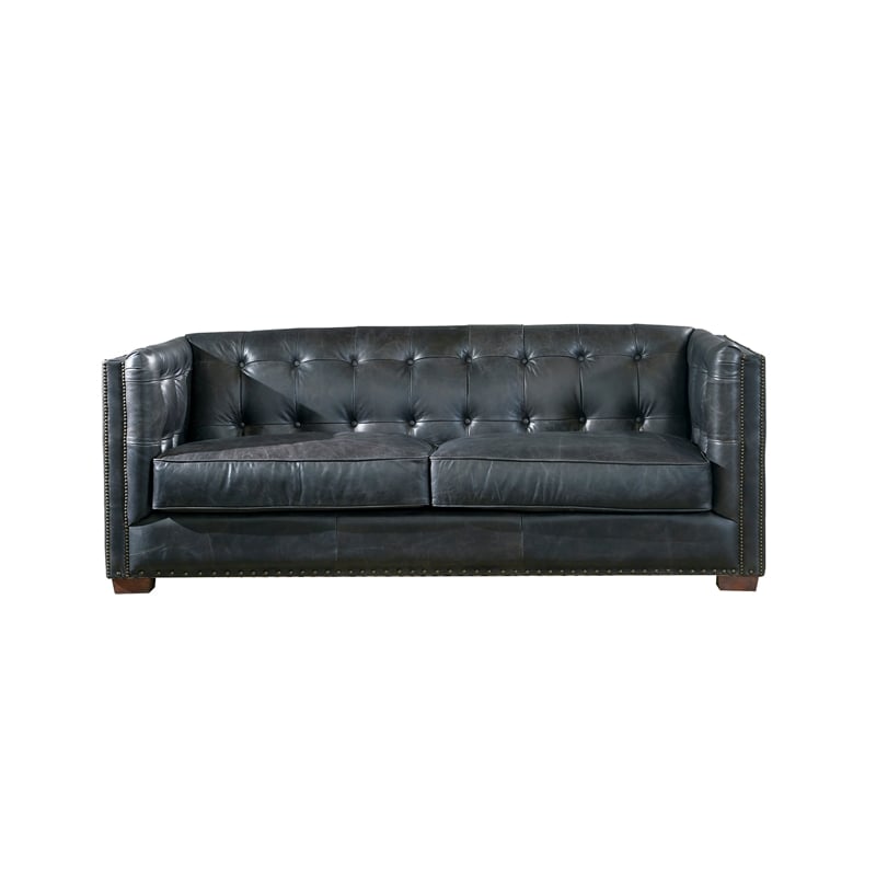 Pemberly Row Contemporary Italian Leather Sofa in Slate Finish