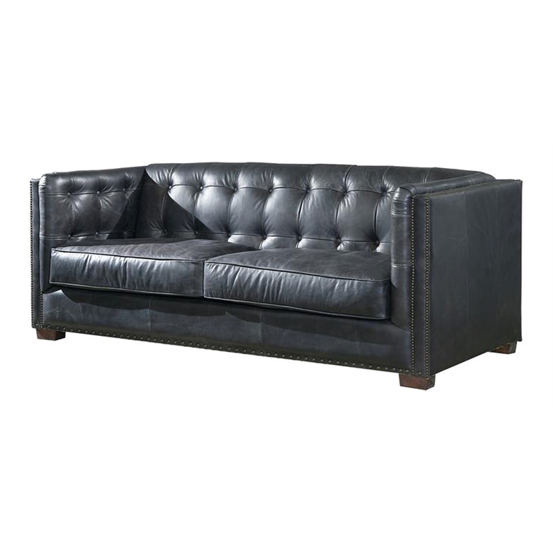 Pemberly Row Contemporary Italian Leather Sofa in Slate Finish