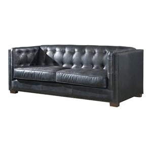 Pemberly Row Contemporary Italian Leather Sofa in Slate Finish