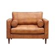 Pemberly Row Contemporary Italian Leather Arm Chair in Light Brown