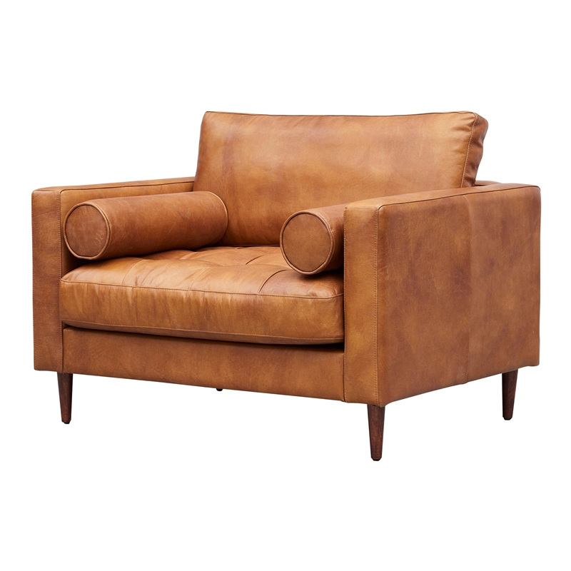 Pemberly Row Contemporary Italian Leather Arm Chair in Light Brown