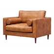 Pemberly Row Contemporary Italian Leather Arm Chair in Light Brown