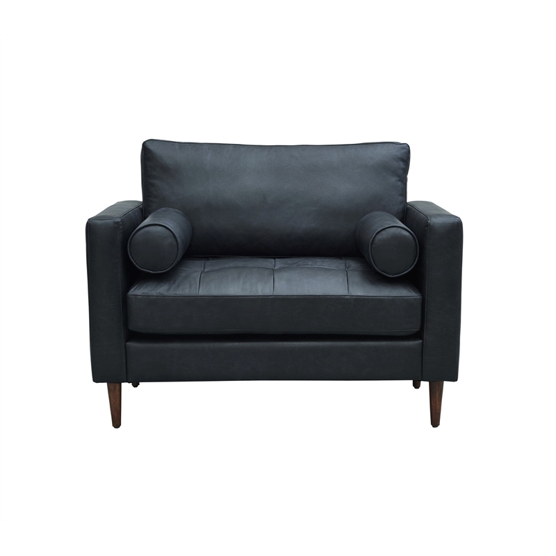 Pemberly Row Contemporary Italian Leather Arm Chair in Slate