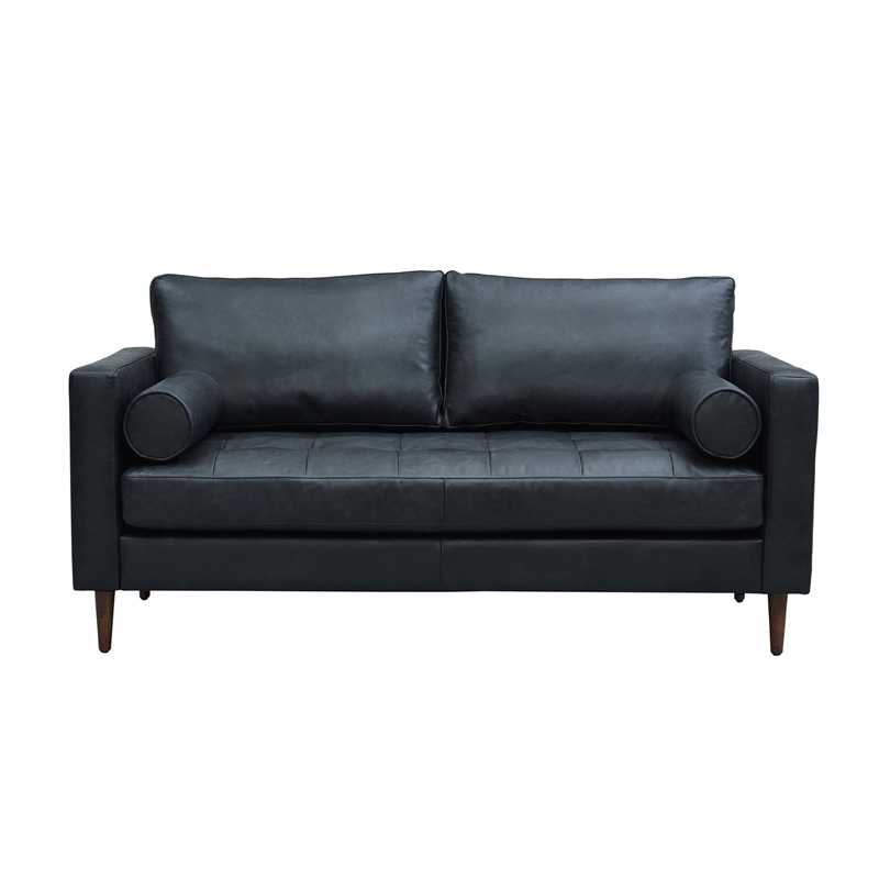 Pemberly Row Contemporary Italian Leather Loveseat in Slate Finish