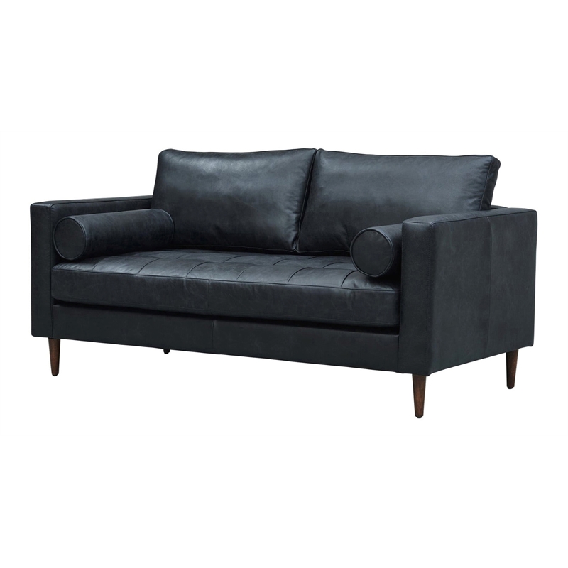 Pemberly Row Contemporary Italian Leather Loveseat in Slate Finish