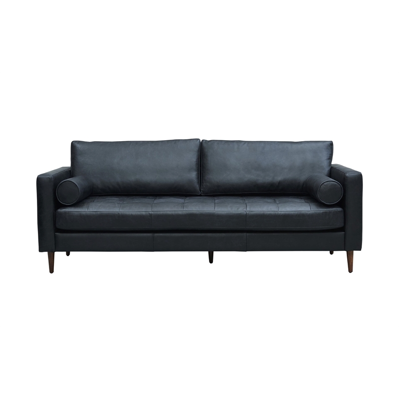 Pemberly Row Contemporary Italian Leather Sofa in Slate Finish
