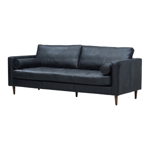 Pemberly Row Contemporary Italian Leather Sofa in Slate Finish