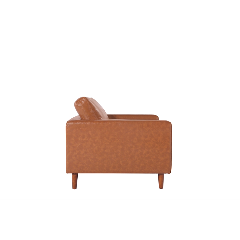 Pemberly Row PU Faux Leather & Wood Arm Chair in Light Brown
