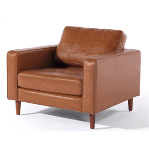 Pemberly Row PU Faux Leather & Wood Arm Chair in Light Brown