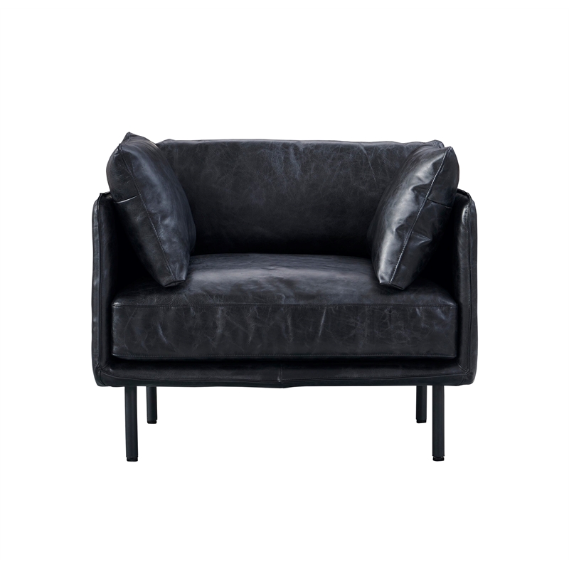 Pemberly Row Contemporary Top-grain Italian Leather Arm Chair in Slate