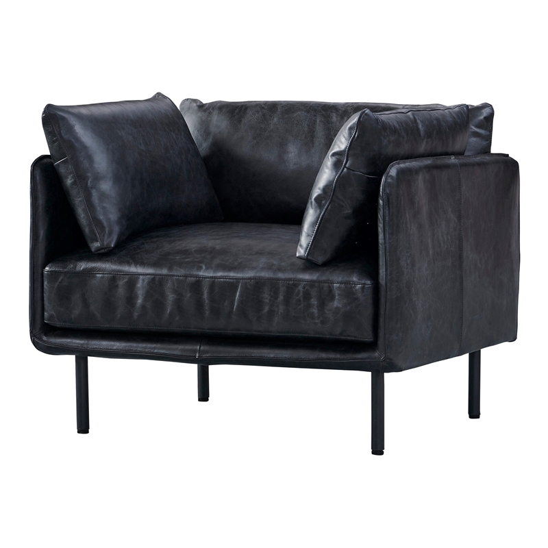 Pemberly Row Contemporary Top-grain Italian Leather Arm Chair in Slate