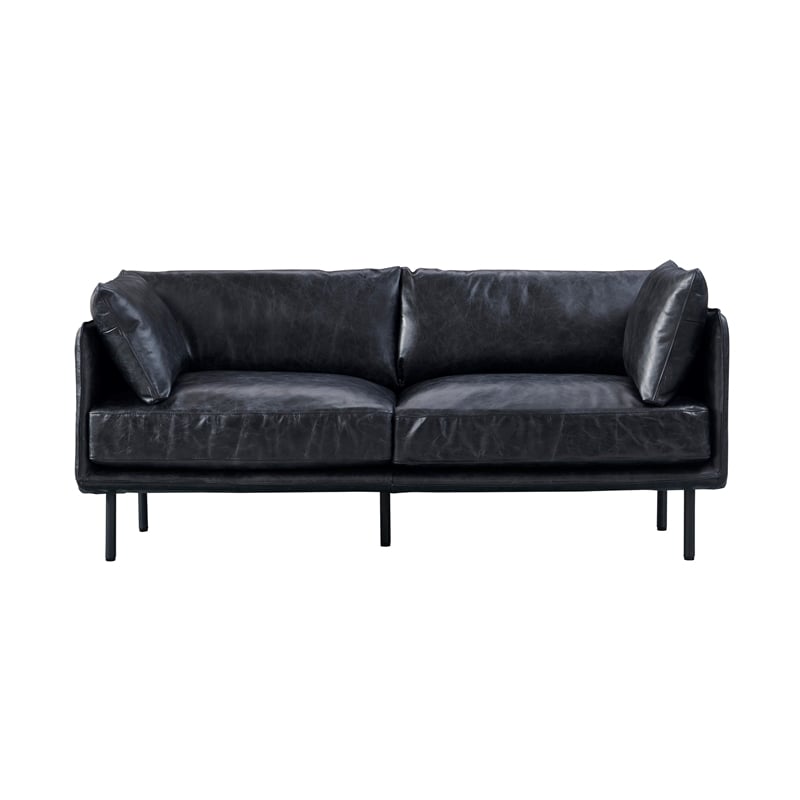 Pemberly Row Contemporary Top-grain Italian Leather Loveseat in Slate