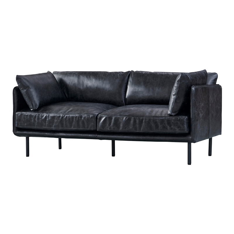 Pemberly Row Contemporary Top-grain Italian Leather Loveseat in Slate