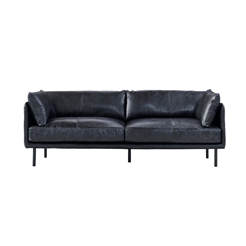 Pemberly Row Contemporary Top-grain Italian Leather Sofa in Slate
