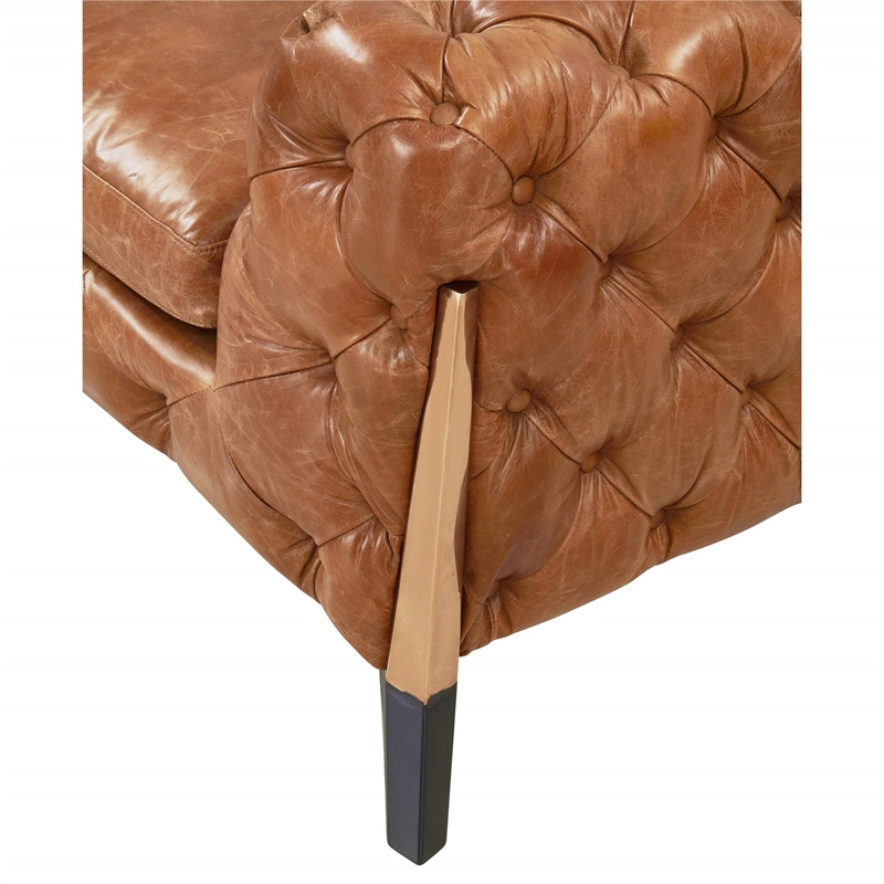 Pemberly Row Top Grain Leather Chesterfield Tufted Loveseat in Light Brown