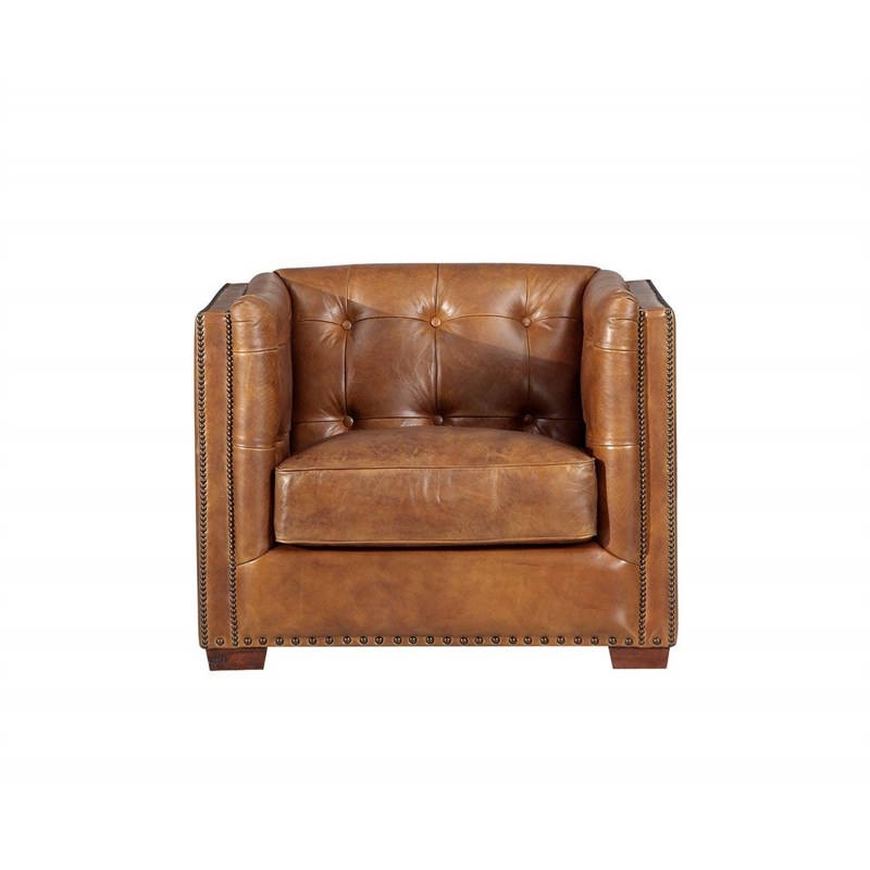 Pemberly Row Contemporary Leather Arm Chair in Light Brown Finish