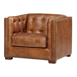 Pemberly Row Contemporary Leather Arm Chair in Light Brown Finish