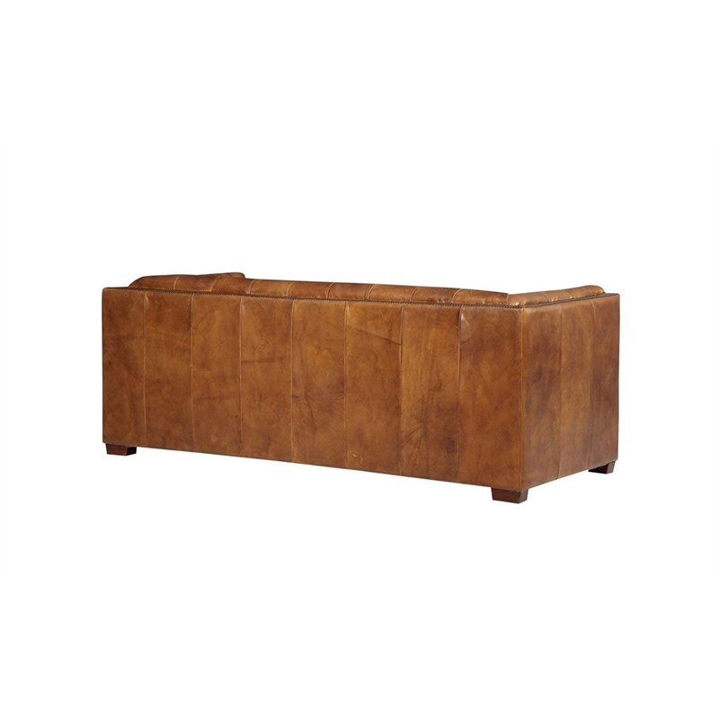 Pemberly Row Contemporary Italian Leather Sofa in Light Brown