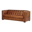 Pemberly Row Contemporary Italian Leather Sofa in Light Brown