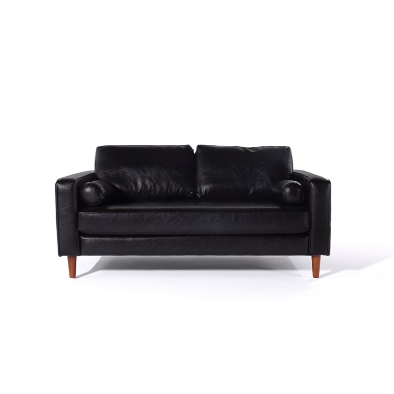 Pemberly Row Contemporary PU Faux Leather Loveseat in Black Finish