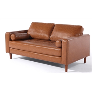 Pemberly Row Contemporary PU Faux Leather Loveseat in Brown Finish
