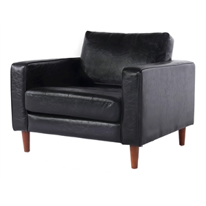 Pemberly Row Contemporary PU Faux Leather & Wood Arm Chair in Black