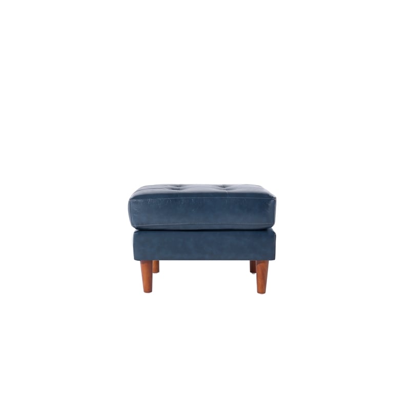 Pemberly Row Contemporary Faux Leather Ottoman/Footstool in Blue